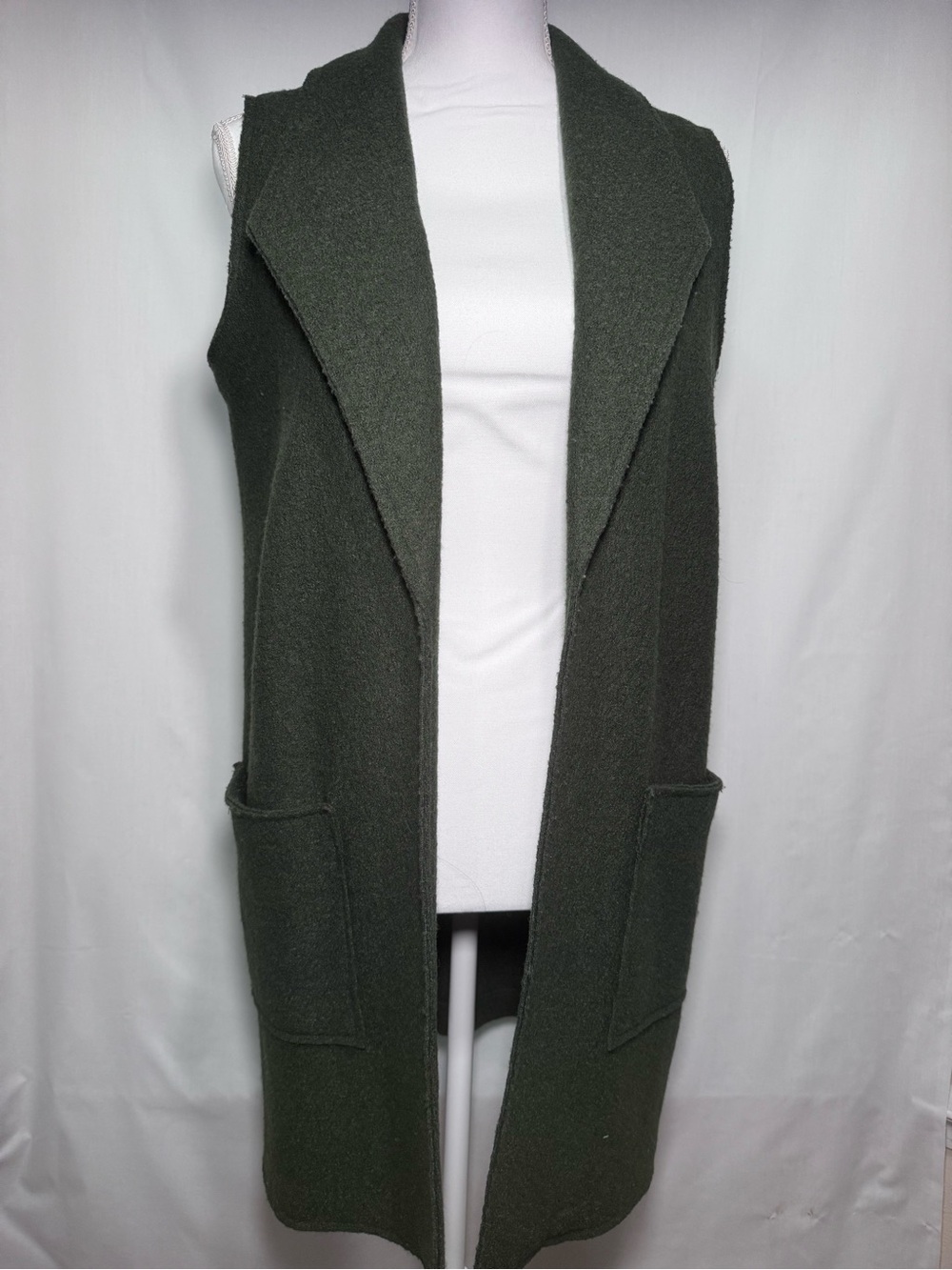 Women’s Sleeveless Open-Front Long Vest Sweater - Dark Olive